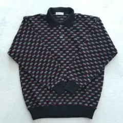 アーノルドパーマー 黒 赤 幾何学模様 長袖 ポロ ニット L 毛混 レナウン