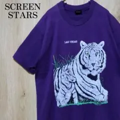 90s USA製 古着 Tシャツ ホワイトタイガー シングルステッチ 紫