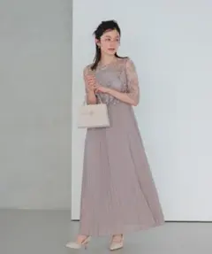 Dollydoll 刺繍レース使い プリーツ加工ミモレ丈ワンピースドレス