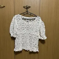 レース編み ホワイト 半袖 トップス