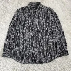 【インターメッツォ】 長袖シャツ (LL) 黒 総柄 大きいサイズ 綿100%