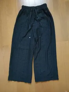 ブラック レース ワイドパンツ イージーパンツ　レースレギンス　LL