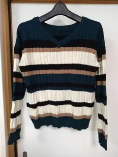 ターコイズ ストライプ ニットセーター M