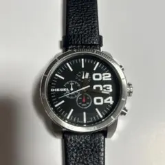 【美品】DIESEL クロノグラフ ブラック　レザー　腕時計