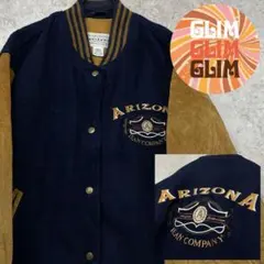 US古着◆ウール レザー スタジャン 刺繍ロゴ メンズM