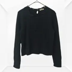 2723☆ LEST ROSE レストローズ　ブラックニット　衿もと刺繍　黒