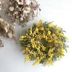 ミモザと紫陽花、小花のリース