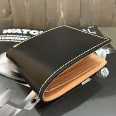 E11■高級 イタリアンレザー 財布■牛革 ヌメ革 メンズ 2つ折り■ブラック黒