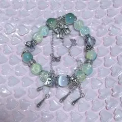 手作りビーズブレスレット 青緑