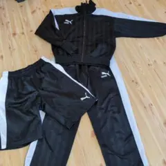 PUMA ジャージ上下セット 黒/白 ストライプ