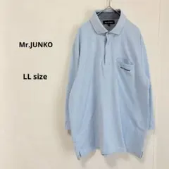 Mr.JUNKO ハーフジップポロシャツ　LL ライトブルー　ストライプ　七分袖のサムネイル