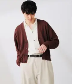 未使用　ナノユニバース　シアーニットカーディガン　ショート丈ボックス　ブラウンL