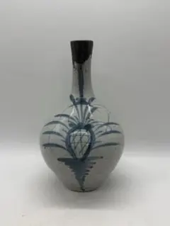 古伊万里　染付　鶴首瓶　染付草花紋　送料込み260202