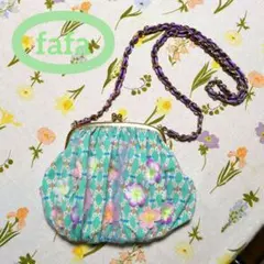 fafa フラワー　がま口ポシェット　薄荷色に花々　キッズ　ガールのサムネイル