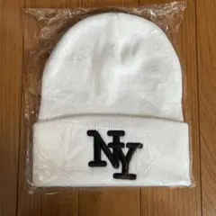 NYロゴ刺繍 ホワイト ニッ