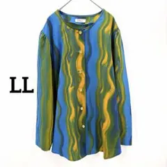 【ダジュール】長袖シャツ 青 総柄 LL 13号 大きめ 綺麗 派手 カジュアルのサムネイル