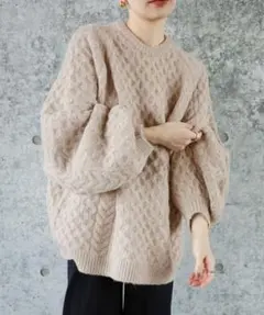 ケーブルニット バルーンスリーブセーター ベージュ