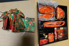 七五三衣装セット 作り帯　小物セット　緑と赤の花柄