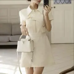 Randy アシンメトリーツイードハーフスリーブドレス