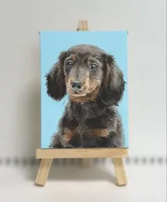 原画　ミニチュアダックスフンド　アクリル画　ミニキャンバス　ミニイーゼル付き　犬