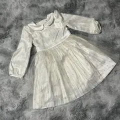 【新品】ホワイト長袖ドレス リボン付き　箔押し110/56