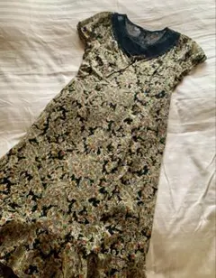 美品 インポートロッサ 豪華レース切替 花柄フレアワンピース 42 XL