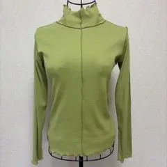 レトロガール　長袖リブカットソー　黄緑系　フリーサイズ　伸縮性有り　タートル