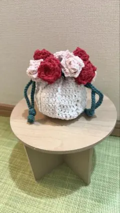 ハンドメイド　バラ　巾着　ポーチ
