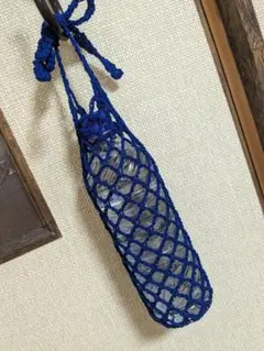 ネイビー ハンドメイド メッシュ編み ペットボトルホルダー
