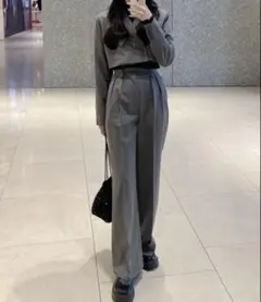 GRL ショート丈ジャケット×センタープレスワイドパンツセットアップ