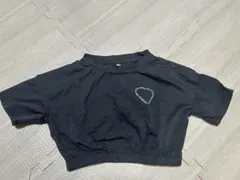 【丈短め】ダークグレー クロップドTシャツ ハート刺繍