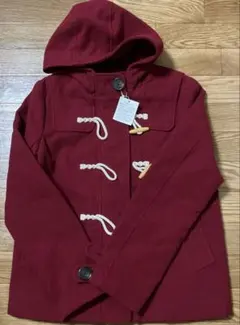 ダッフルコート　165 上着　防寒着　アウター　フード付き　タグ付き　赤系