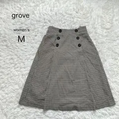 【grove】フレアスカート チェック【M】裏地付き 秋冬 上品 ボタン