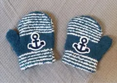 青と白のストライプ ミトン イカリ柄