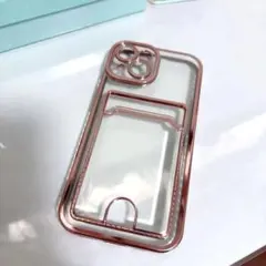 iPhone16 クリアケース カードスロット付き ローズゴールド
