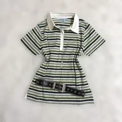 00s Y2K piko 刺繍ロゴ　ボーダー　襟付きTシャツ　サーフ系　海外のサムネイル