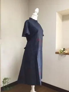 着物リメイク 大島紬花柄カシュクール ロングワンピース ジレ 2WAY