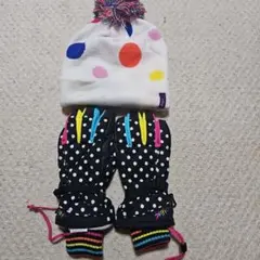 カラフル水玉模様グローブと帽子セットレディース