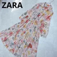 ZARA ザラ　花柄ロングワンピース ティアード　長袖　シースルー