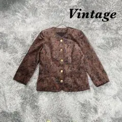Vintage ヴィンテージ ノーカラージャケット ペイズリー柄 肩パッド付