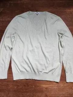 ユニクロUNIQLO　カシミアブレンドコットンVネックセーター　若草色　XXL