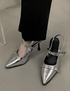 シルバー ポインテッドトゥ ハイヒール Y2K