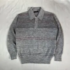 Cragmoor ニットポロ ボーダー グレー UK製 メンズ 古着
