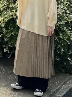 yuniウールポリエステル　チェック柄プリーツスカート Fサイズ