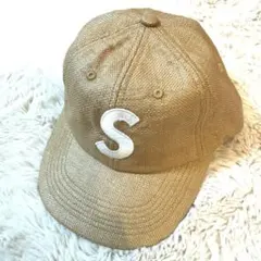 未使用保存品 SUPREME Sロゴキャップ 麦わらのサムネイル