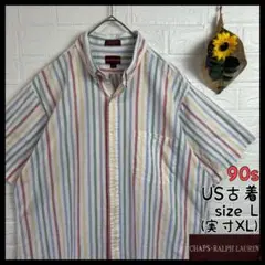 90s CHAPS・RALPH LAUREN ストライプ 半袖 BDシャツ 古着