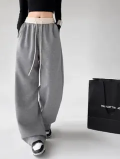 配色 ワイドパンツ ハイウエスト カジュアル 着心地いい レディース 秋冬物