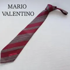 マリオヴァレンティノ シルクネクタイ 赤系 斜め縞柄 イタリア製【n8403】