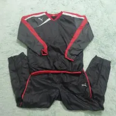 ★PUMAプーマ 中綿ピステ裏毛上下セット O/XL ブラック/グレー/レッド★