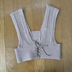 GU ベージュ Vネック ニットベストS